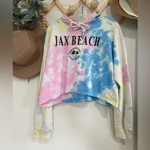 Tie Dye Pastel Pink Blue Cropped Hoodie Sweatshirt